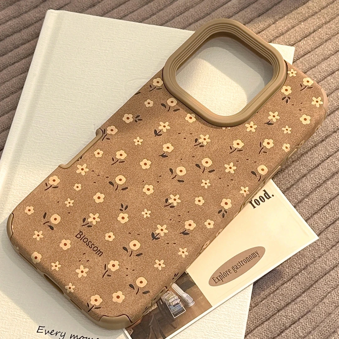 奥菲顿复古风花朵适用iPhone17大孔翻毛皮手机壳华为vivo小米oppo