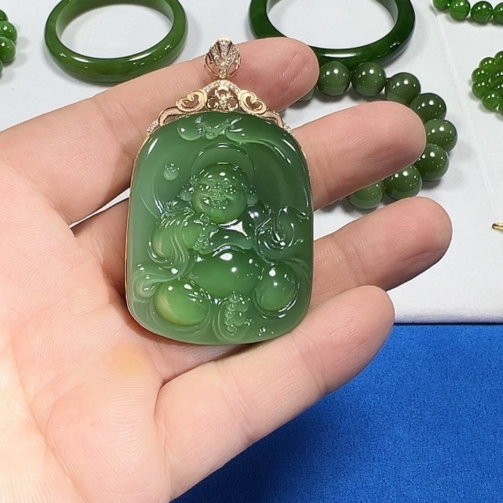 和田玉（碧玉）18K金镶嵌吊坠(不含链)