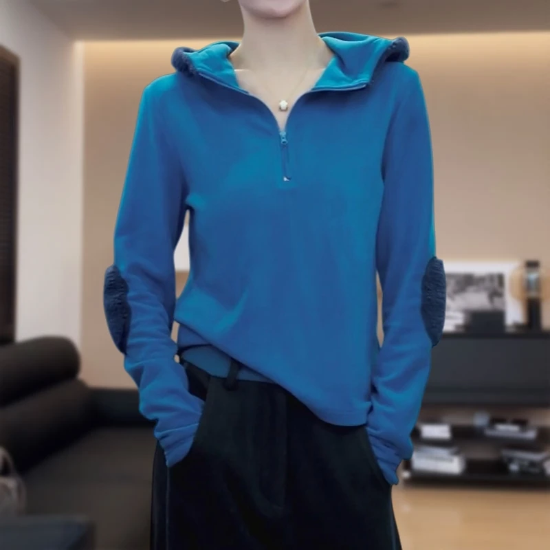 小众简约撞色套头连帽卫衣女冬季新款洋气修身显瘦打底衫上衣外套