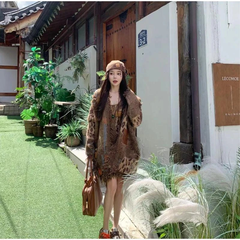 【陶陶推荐】秋季新款 豹纹拼接开衫毛衣 W1097  A457