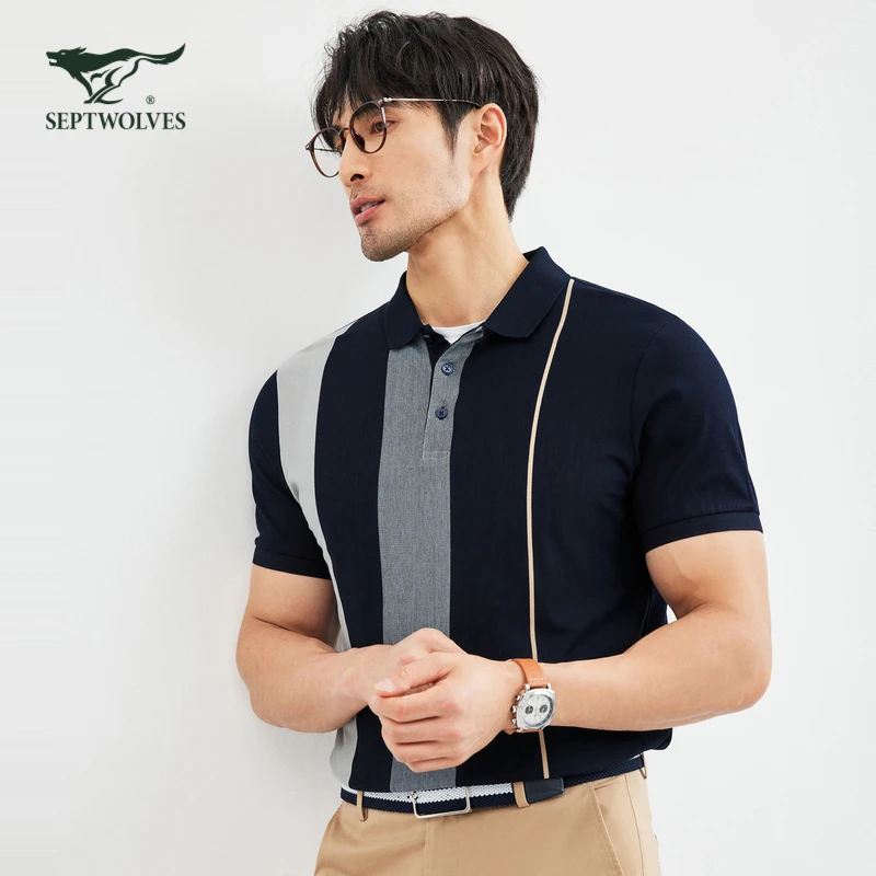【100%棉】七匹狼男装夏季翻领条纹POLO衫商务休闲男短袖休闲百搭
