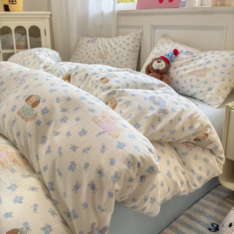 【全棉双层纱】小碎花卡通萌宠清新系列纱布三件套四件套1.5m1.8m床
