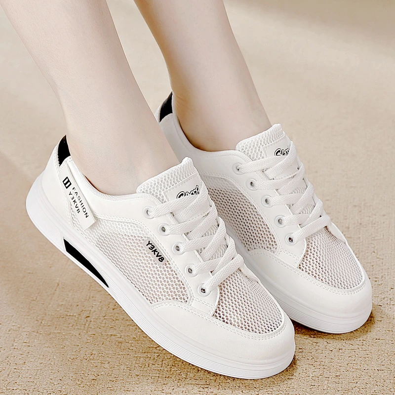 品牌专柜小白鞋女2025夏季新款网面底百搭板鞋透气轻便耐磨单鞋