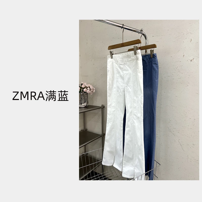 ML6654 春季新款修身直筒开叉裤脚休闲裤微胖女生裤子