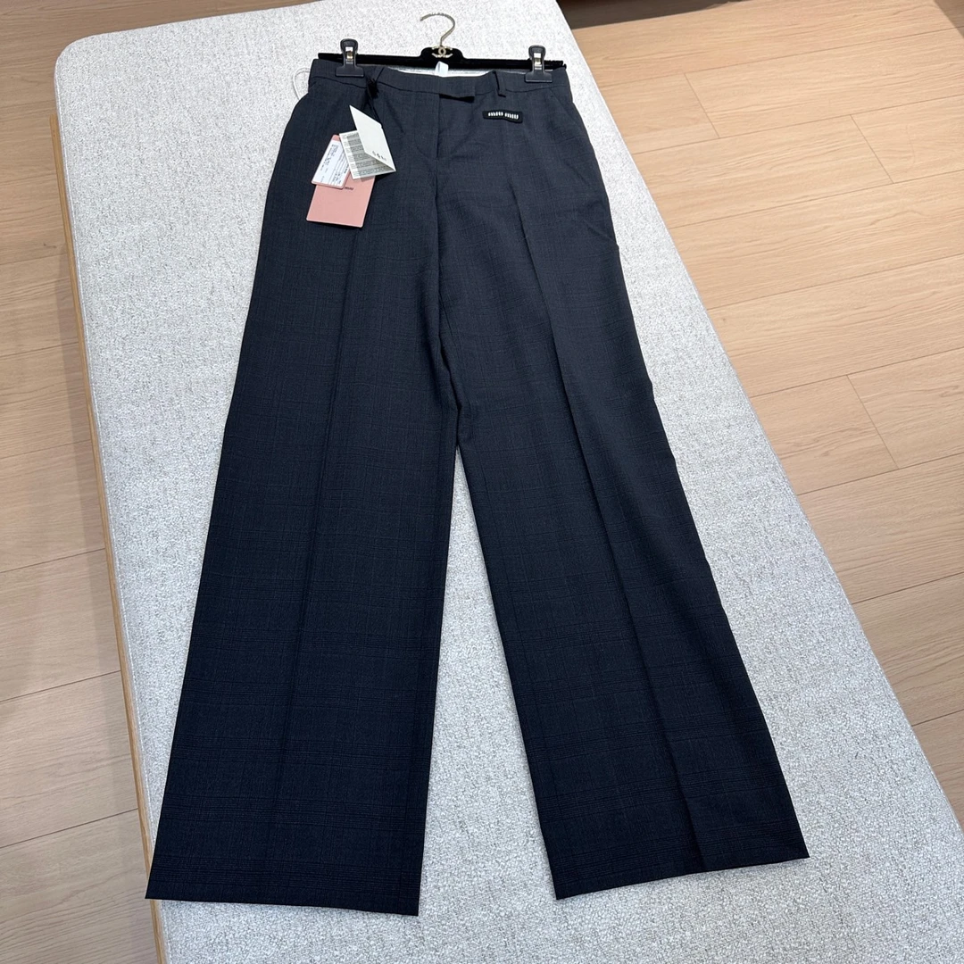 未使用 MIU MIU/缪缪 灰色格子西裤阔腿裤 40码 01785