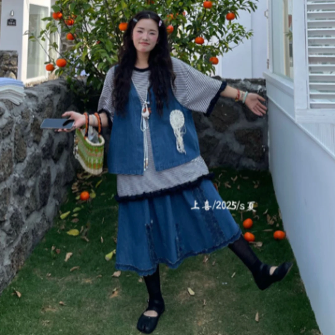 /大大/上喜家/1900#5765#日式复古牛仔马甲短裙套装/❥❥❥❥❥❥❥❥❥❥❥❥