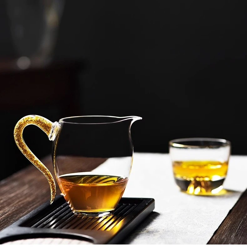 水晶茶具金箔公杯透明耐热玻璃公道杯茶漏套装加厚功夫茶海分茶器