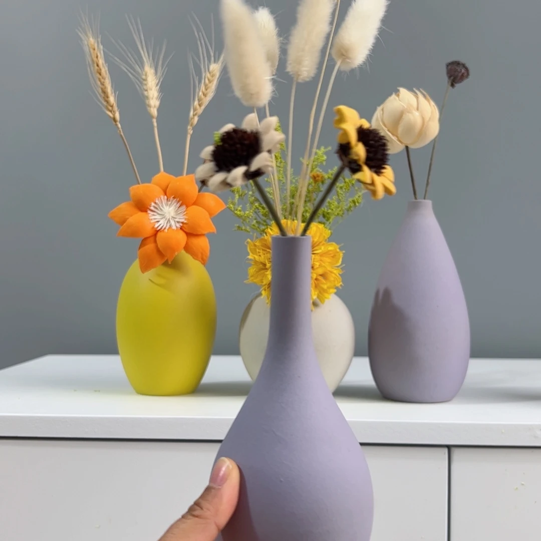摆件陶瓷小花瓶摆件含花总高约20-30cm