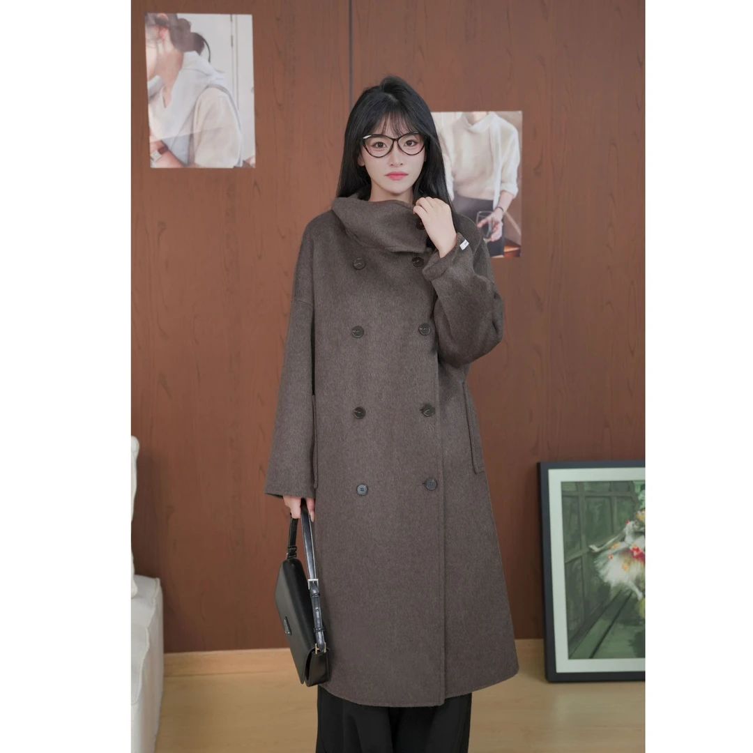 新款立领双面羊毛大衣长款流行重工高端显瘦高品质手工呢子外套