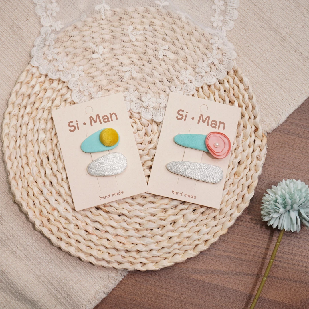 满9.9飞 时尚撞色绒布珍珠小花儿宝宝对夹刘海夹儿童发饰