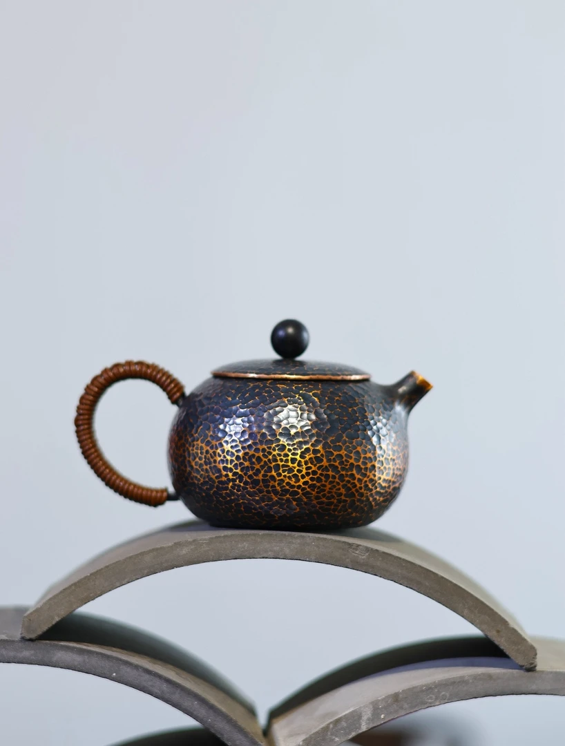 手作铜铜丸泡茶壶纯铜手作一体打出炮口无漏出汤顺直经8.5cm200ml