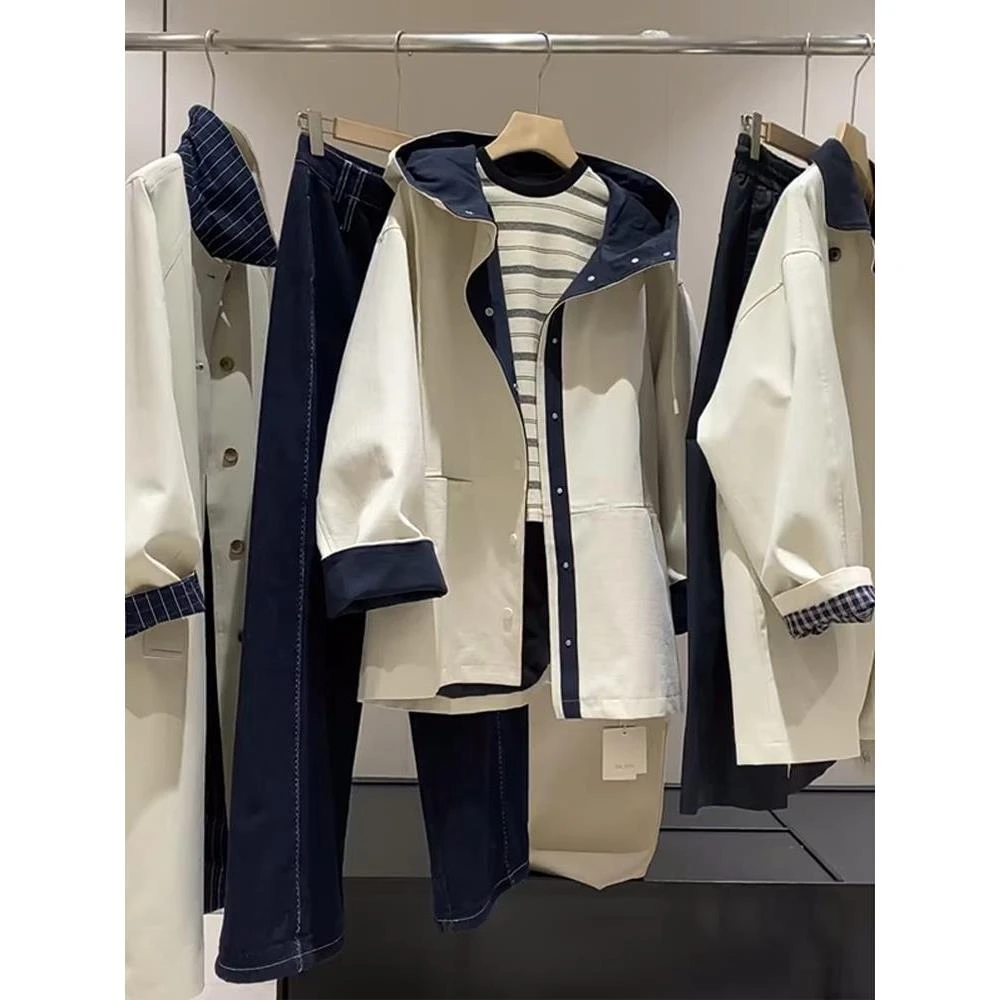 超大码300斤韩系高级感男女款风衣2025秋冬情侣小个子连帽外套衫2