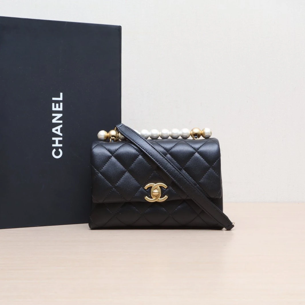 99新 Chanel/香奈儿 积分小花6枫CF 24A 大mini 黑色 芯片开 金扣