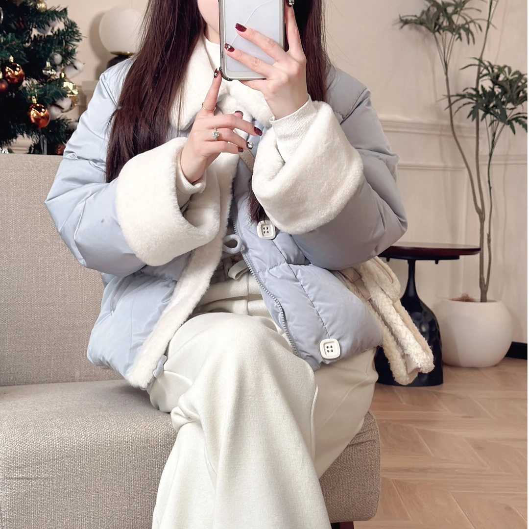 【PGXIAOM】mini定制 甜美减龄蓝色拼接羽绒服外套YR5611