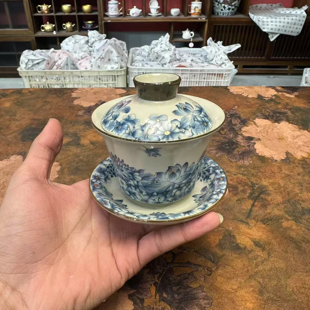 汝窑可养蝶恋花三才茶盖碗泡茶器G013