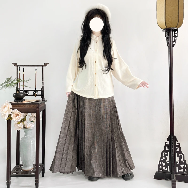 【臻臻】栗秋 梦桑塔明制弓袋袖大码汉服日常保暖秋冬季格子马面裙