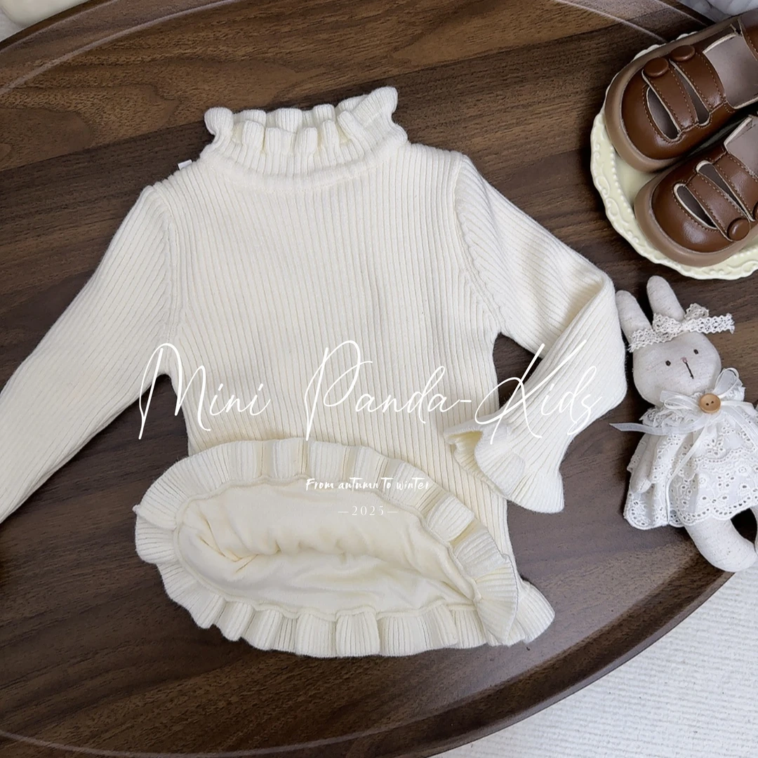 【现货】加绒加厚花边百搭毛衣打底女宝