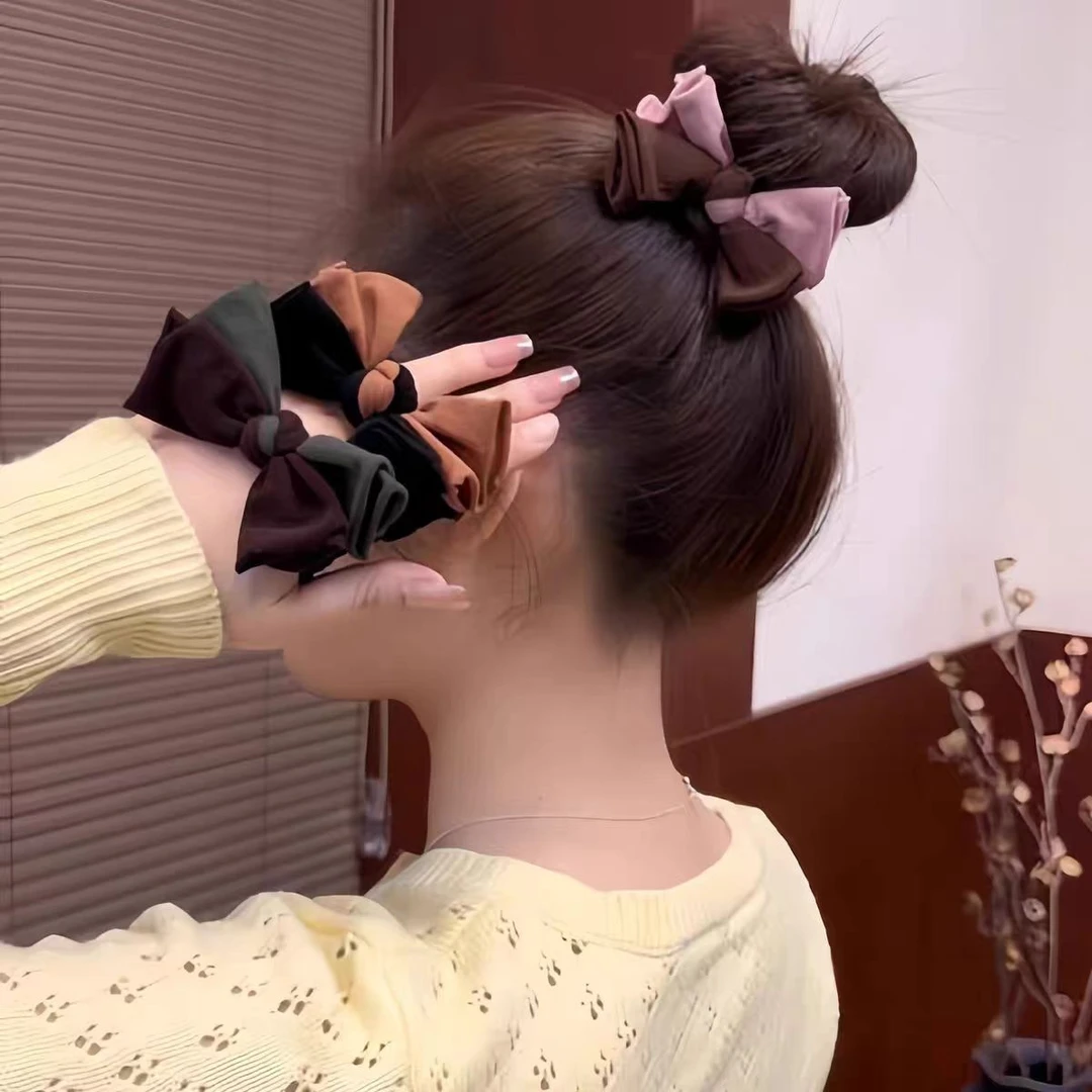 韩版新款撞色蝴蝶结头绳黑色高弹加粗皮筋ins秋冬百搭丸子头发圈