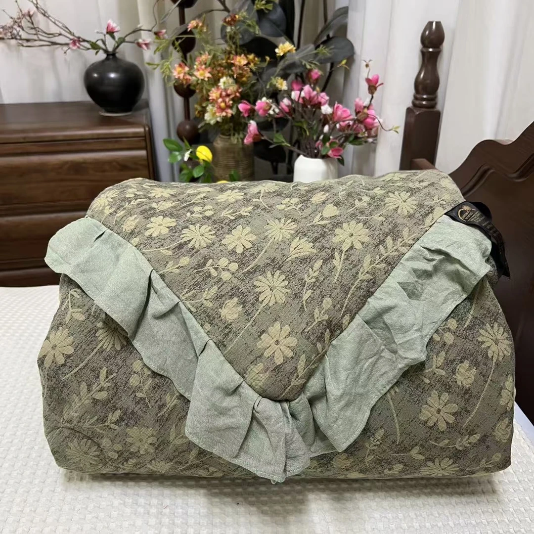 【裙边】扶绘花影-茶绿色顶奢麻四季被2*2.3米（5.2斤左右）
