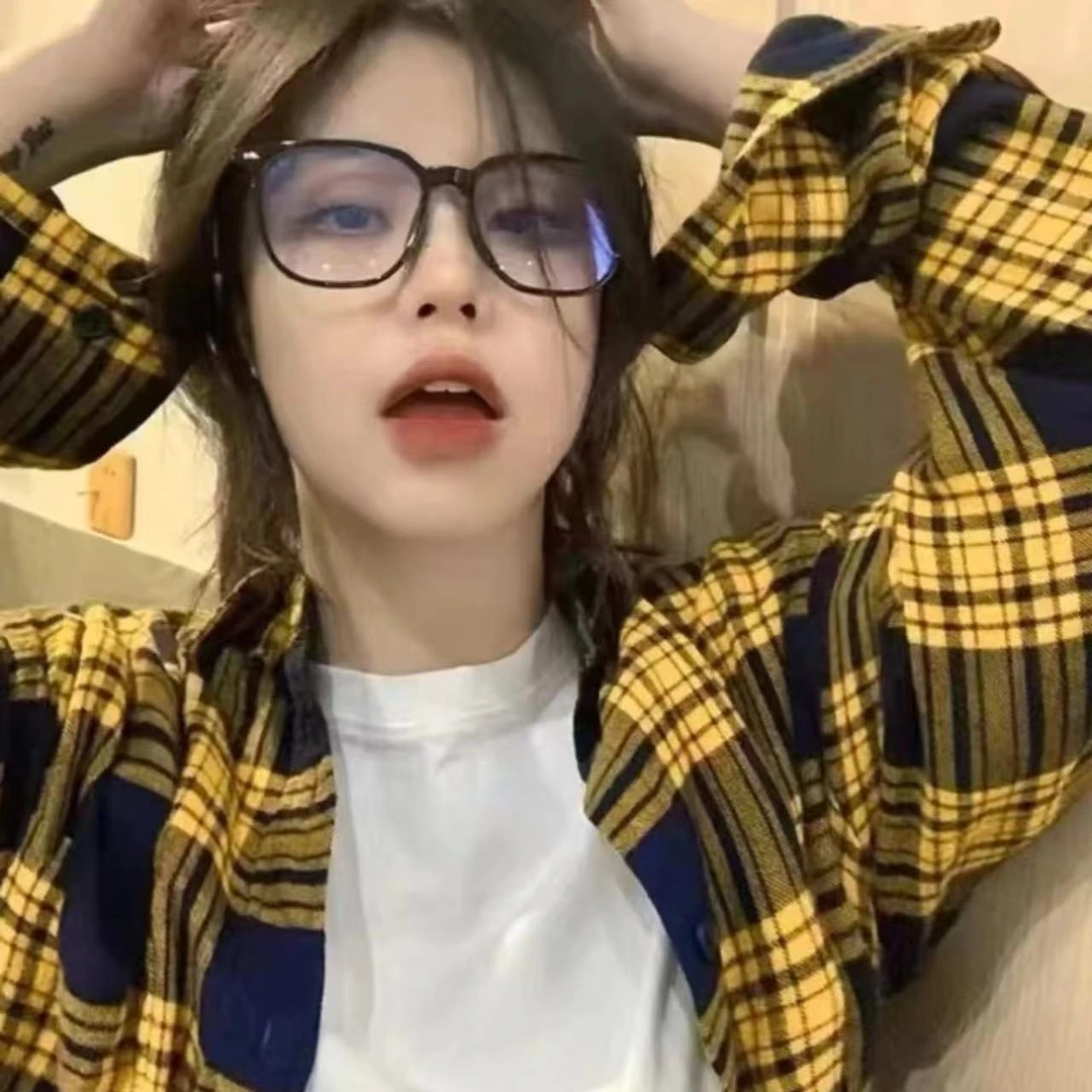 33韩版格子衬衫时尚ins风休闲衬衫宽松显瘦百搭设计感长款