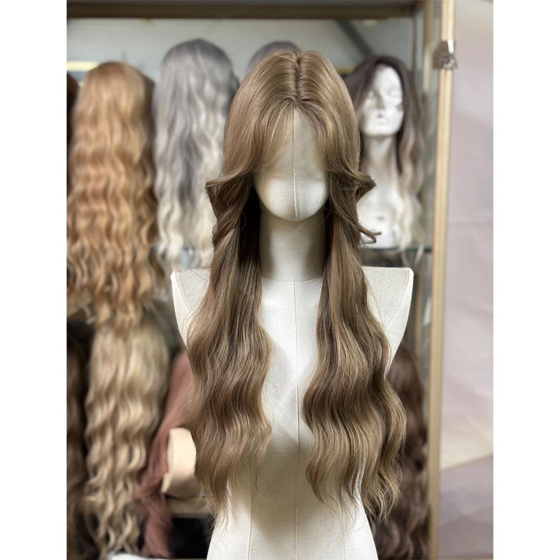 小额蕾丝假发女中分长卷发亚麻灰棕水波纹时尚仿真人发全头套假发