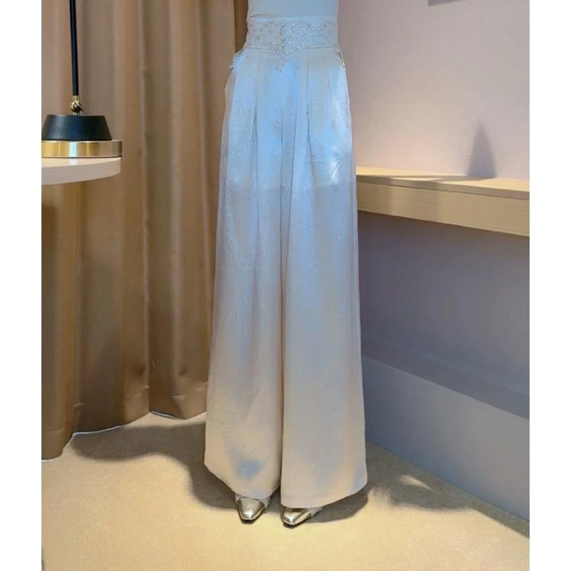 【雪纹裙裤】新款夏季薄款高腰直筒垂感时尚休闲亮片宽松裙裤