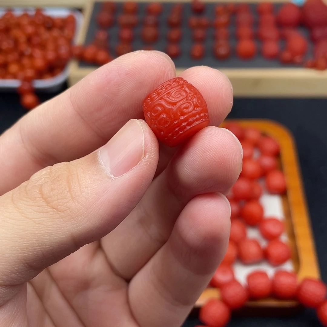 南红玛瑙7号保山锦红哑光卡15回文老型珠未镶嵌