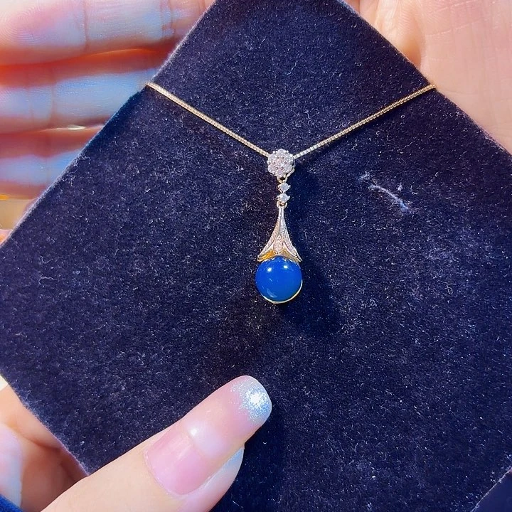 银S925镶嵌蓝珀珠宝奇石多米尼加蓝珀吊坠