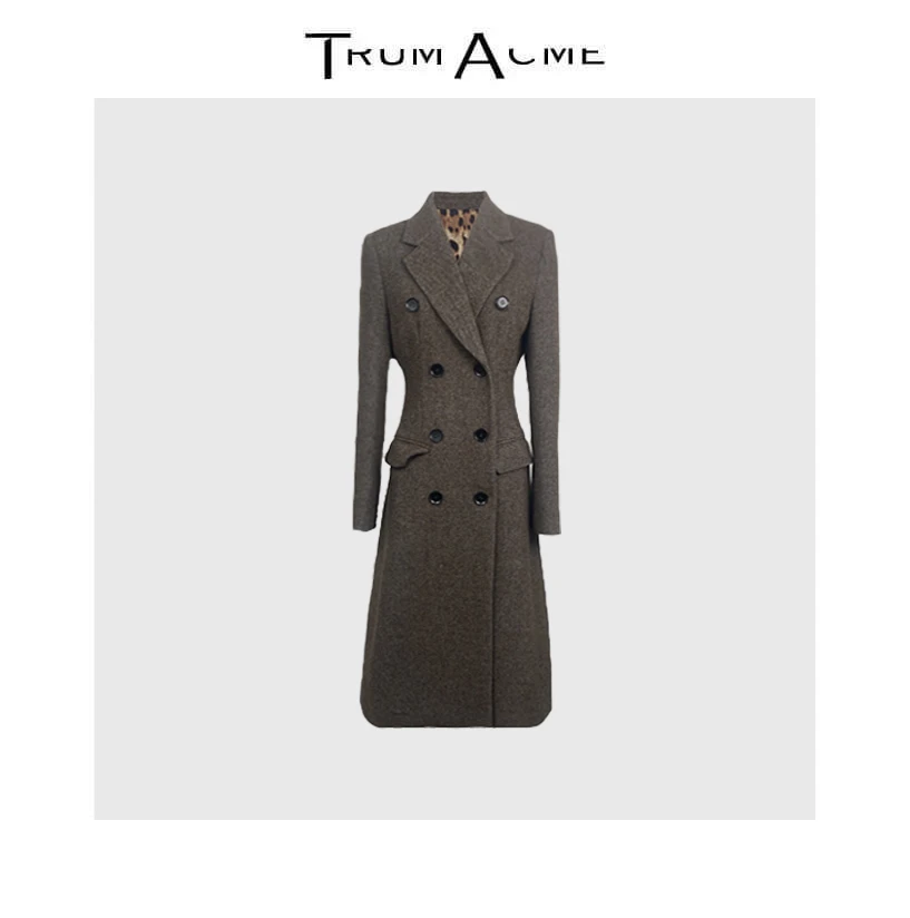 TrumAcme~老钱风双排扣翻领毛呢大衣外套中长款时尚百搭收腰显瘦