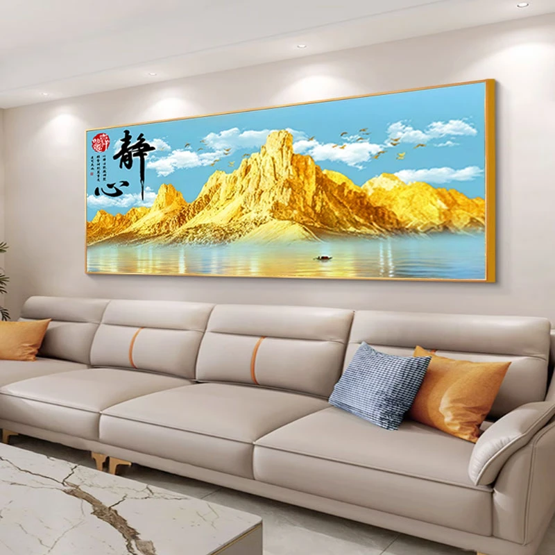 背靠金山静心图客厅装饰画简约大气金山挂画背景墙晶瓷镶钻家居画