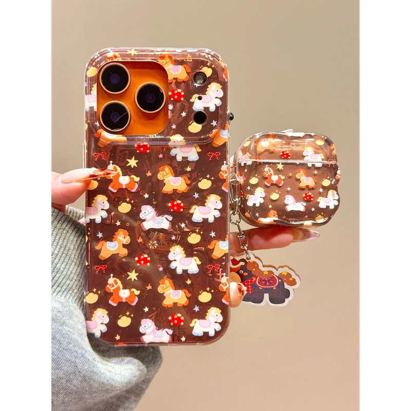 新年风棕底彩星星苹果小马链条适用苹果17promax手机壳15iphone16