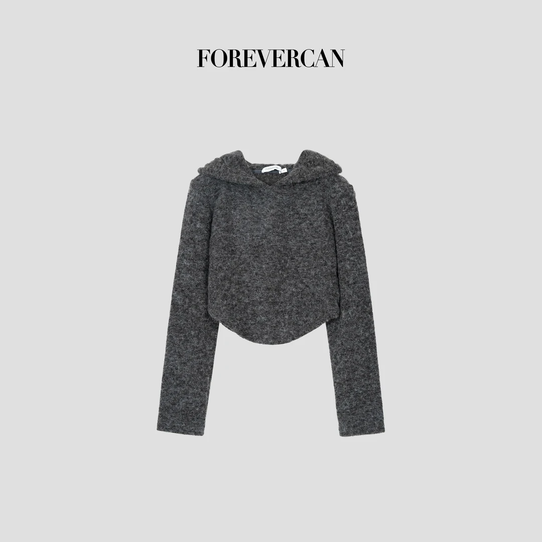 FOREVERCAN“简约法则”立裁羊毛呢休闲连帽短款上衣ST20786
