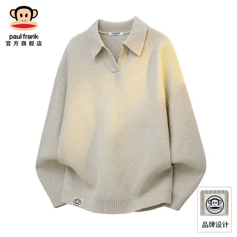 paul frank/大嘴猴宽松翻领休闲毛衣男秋冬新款保暖高级感针织衫