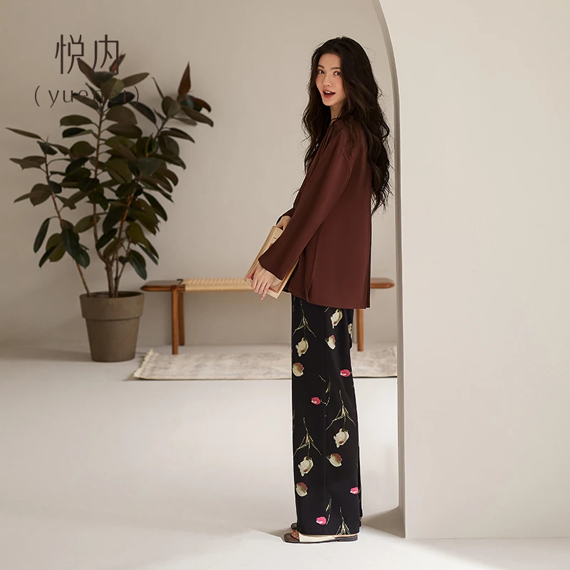 悦内睡衣女士春秋款秋季莫代尔长袖家居服时尚复古郁金香夏季薄款