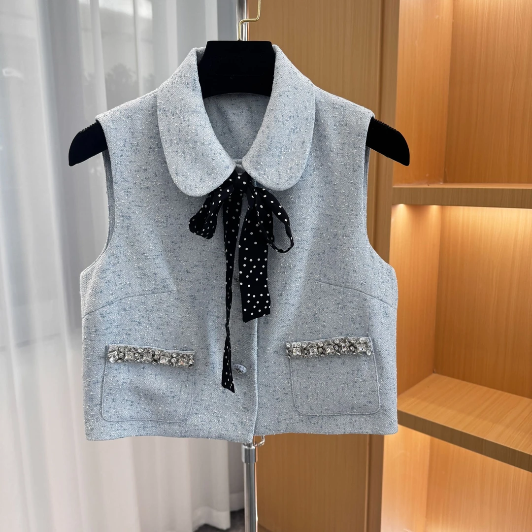 <猪猪出品>2025春夏上新小香风气质蓝色无袖名媛休闲百搭马甲895