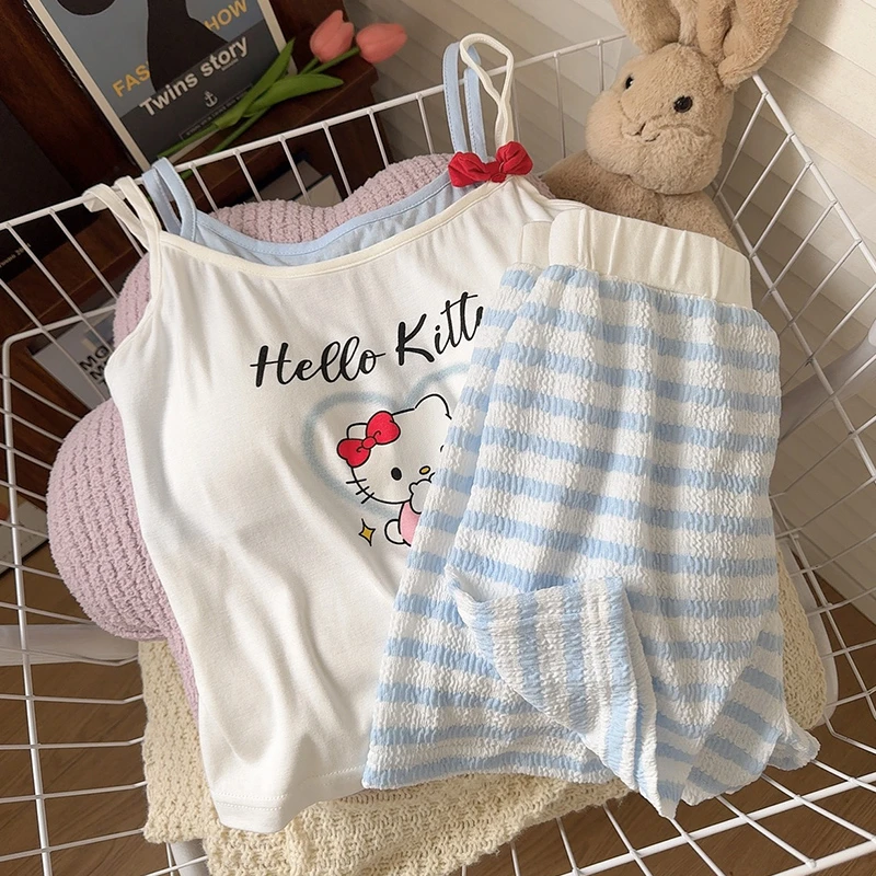 带胸垫吊带短裤睡衣女2025新款夏季莫代尔卡通家居服套装