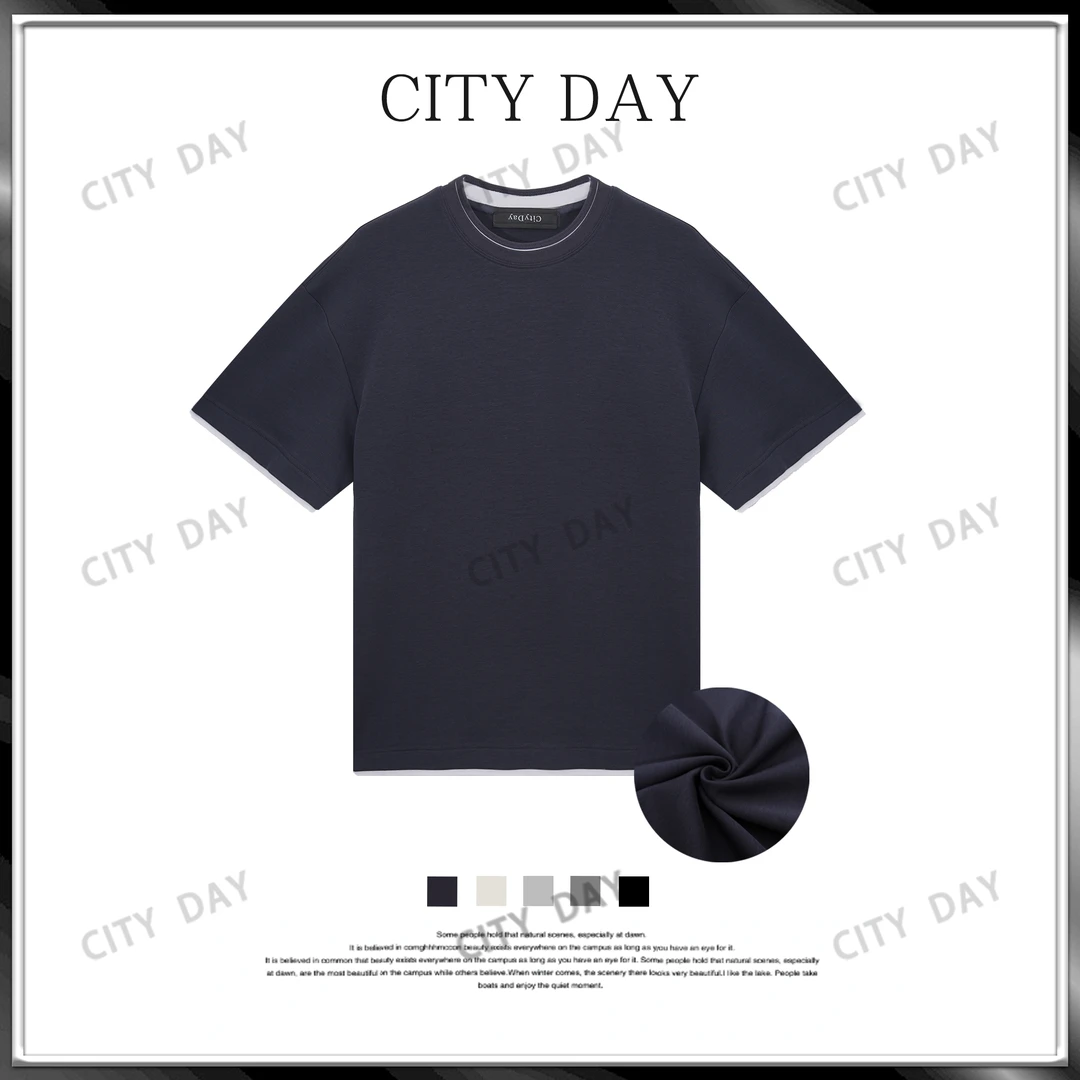 CityDay【楠哥】肤感假两件 230g精梳棉无性别穿搭圆领短袖T 70111