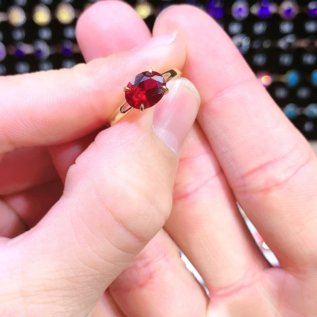 红宝石戒指银S925镶嵌