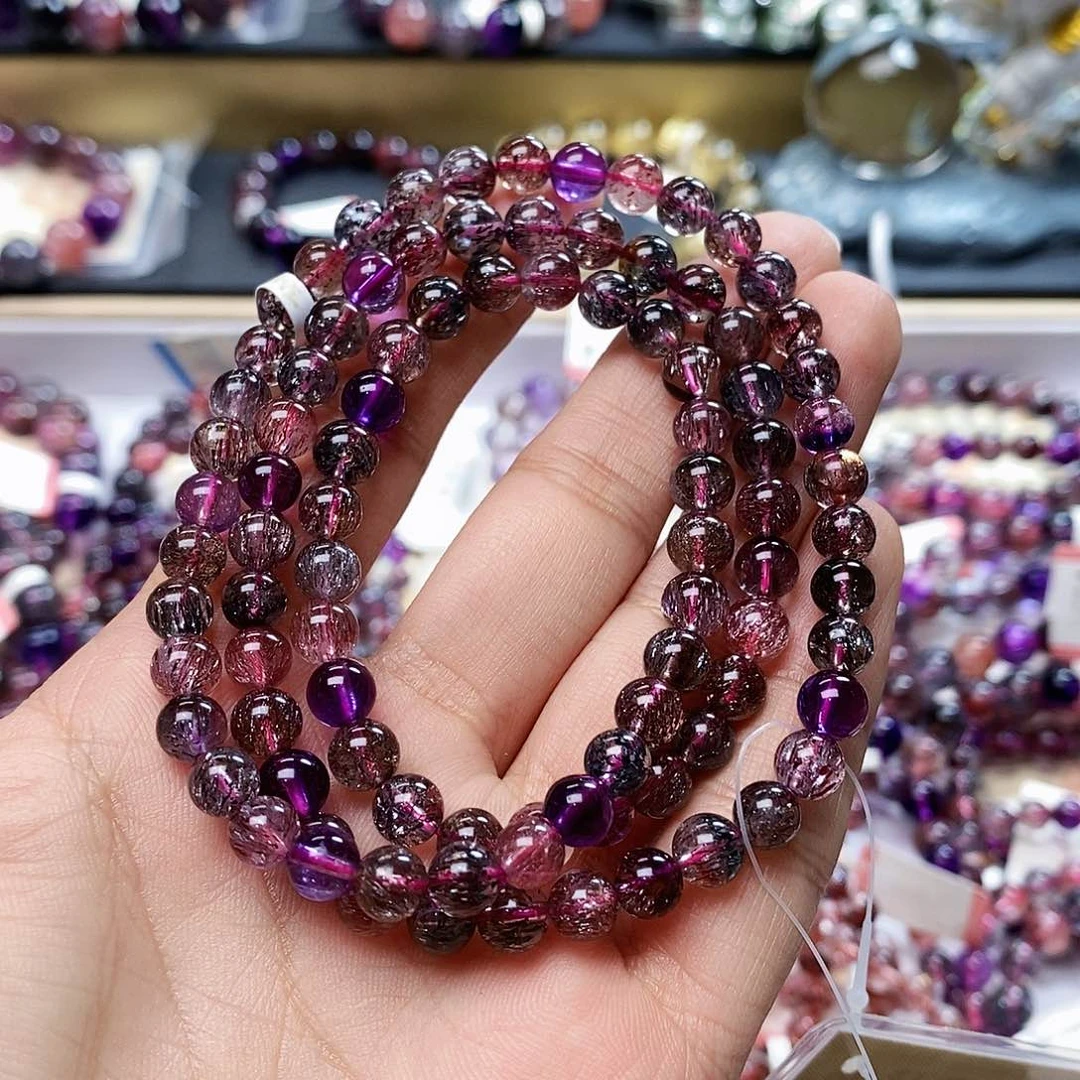 未镶嵌手链水晶黑加仑超七多圈6m+ H600