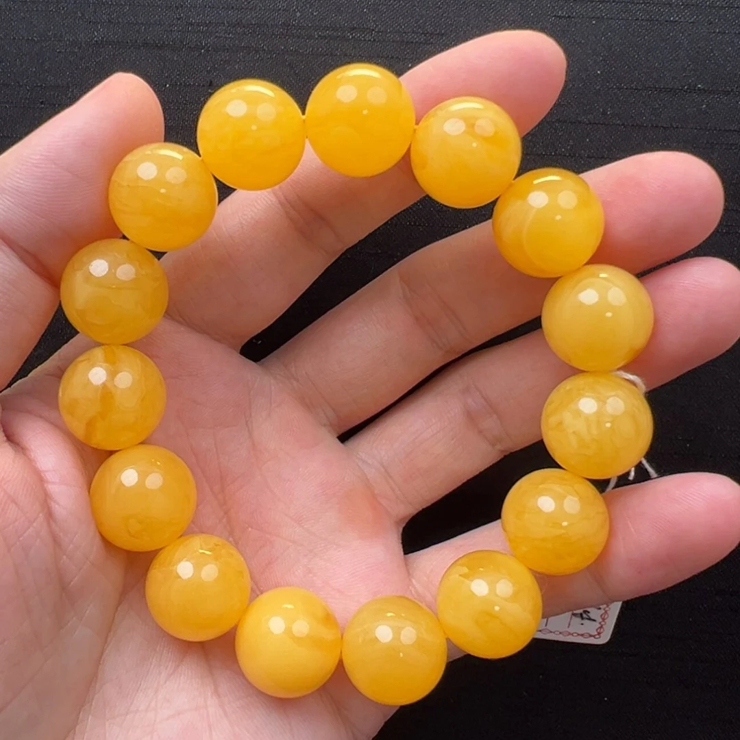 未镶嵌琥珀裸石焦皮橘色圆珠手串14mm