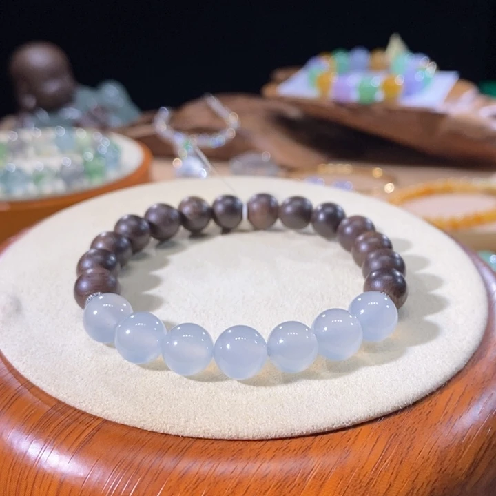 翡翠未镶嵌颈饰翡翠冰胶蓝底手串