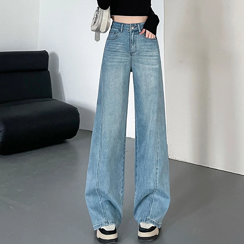 3361新款2025年春夏宽松牛仔女裤直筒型阔腿遮肉不挑身材女士牛仔
