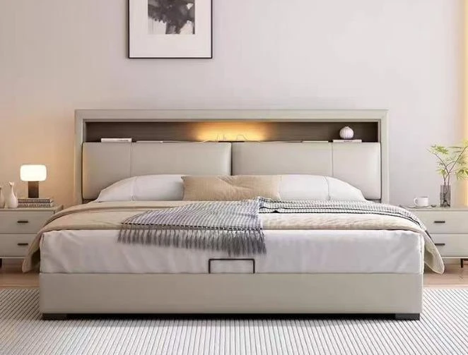 储物生态真皮皮艺床意式床大床主卧室皮床意式家用婚床