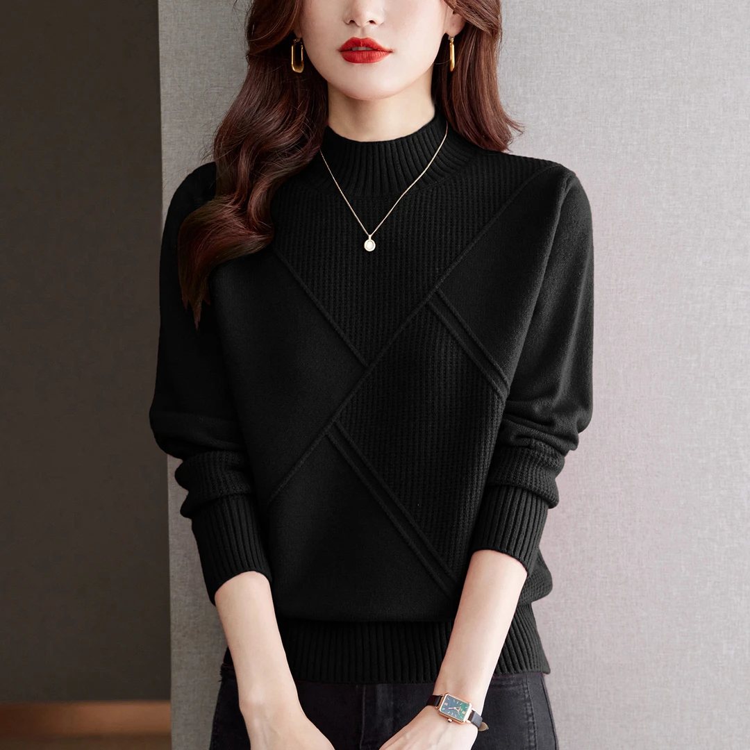 胖mm秋冬大码半高领女士毛衣遮肚子显瘦上衣高级感内搭针织打底衫