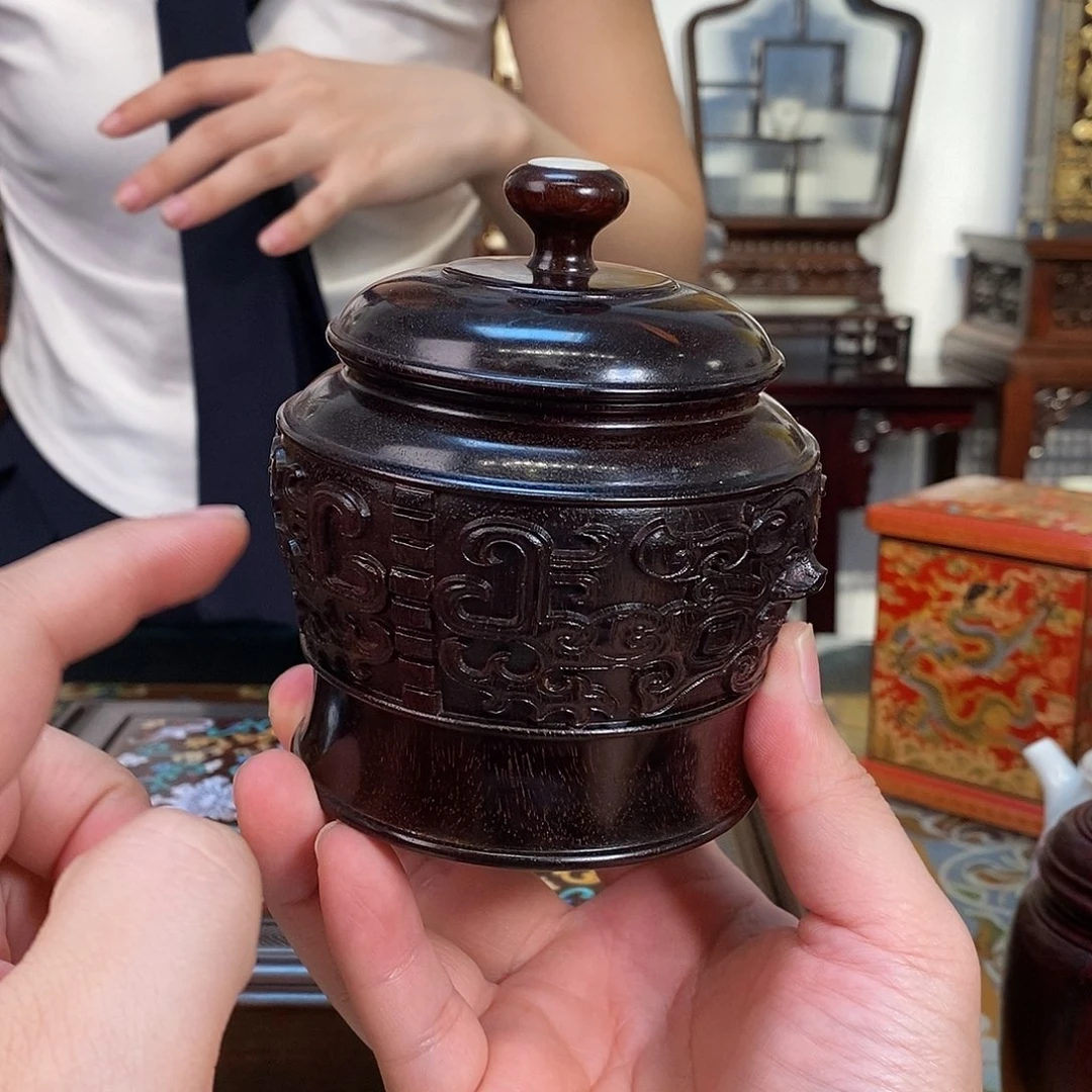 水***尤紫檀木类成套家具小叶紫檀茶叶罐