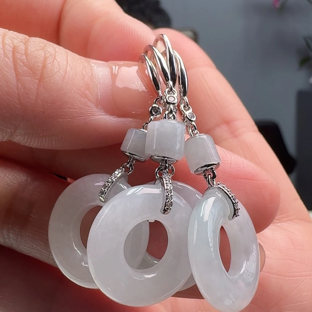 翡翠耳饰银S925镶嵌多样性发货其一