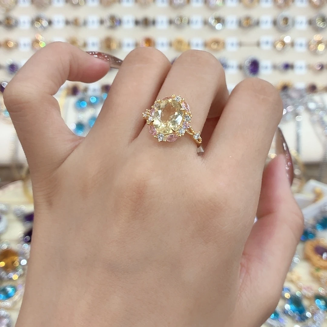 羿***）黄晶戒指银S925镶嵌