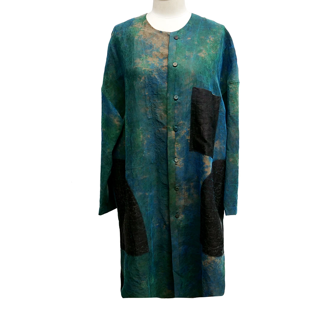 元始华风香云纱白厂丝手工扎染双面双穿外套-L1