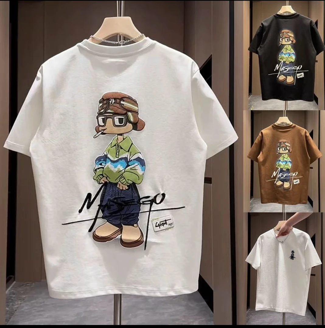 夏季新款潮流卡通男士短袖t恤印花时尚百搭青春流行圆领百搭休闲