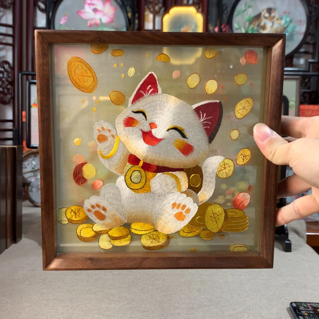 木精品苏绣实木摆件